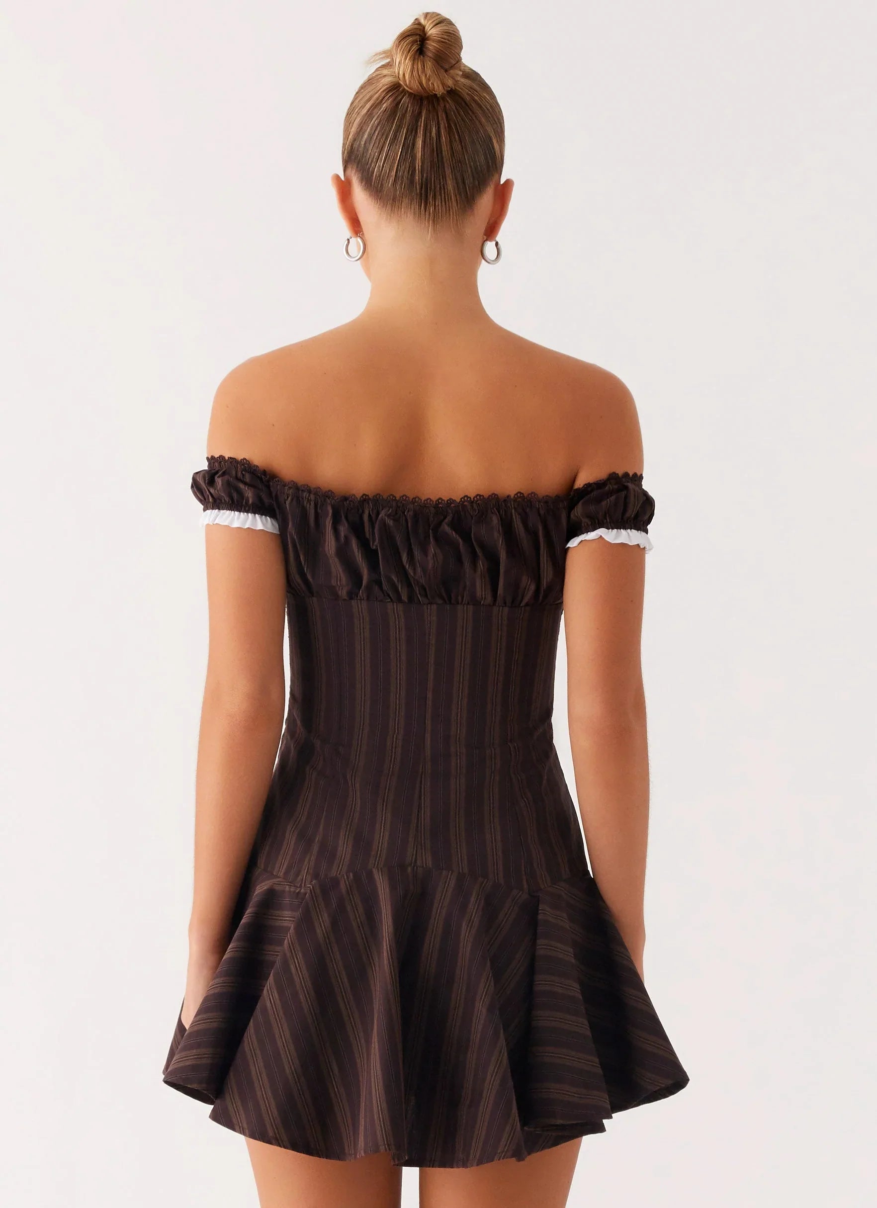 Jumana Off Shoulder Mini Dress - Toffee Stripe